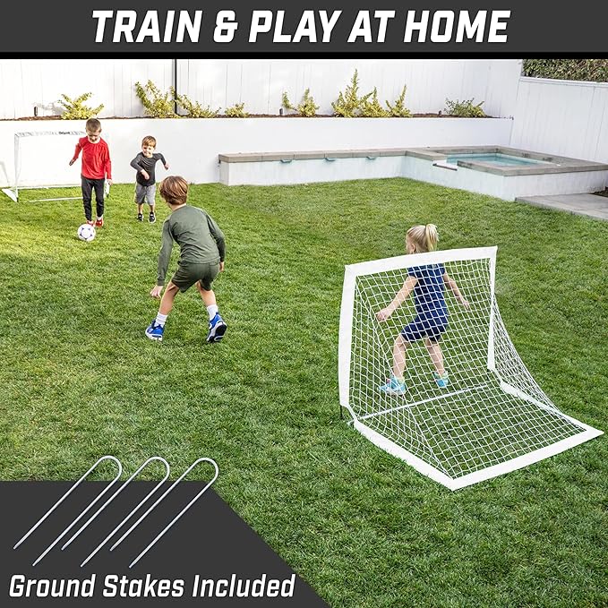 GoSports 4 x 3 ft Portable Soccer Goals for Kids - 13 Colors - Set of 2 Team Tone Pop Up Nets for Backyard