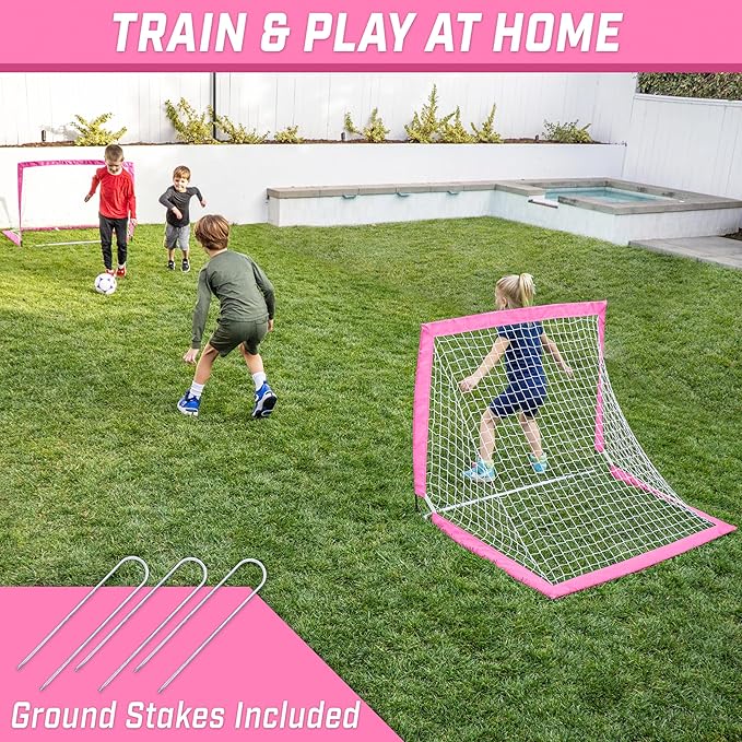 GoSports 4 x 3 ft Portable Soccer Goals for Kids - 13 Colors - Set of 2 Team Tone Pop Up Nets for Backyard