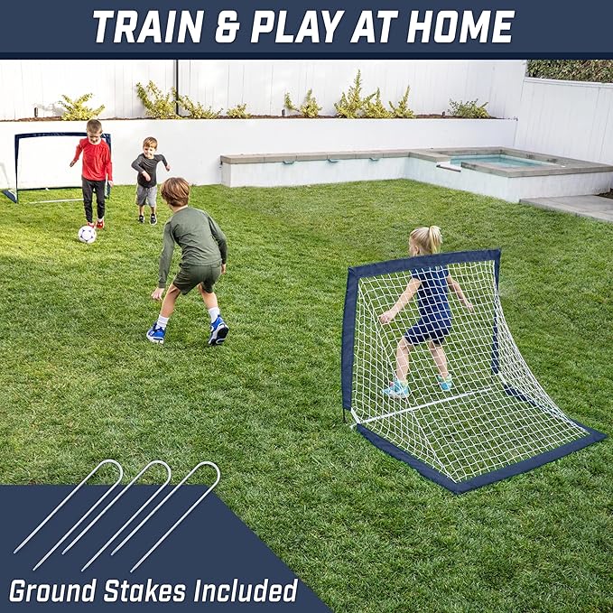 GoSports 4 x 3 ft Portable Soccer Goals for Kids - 13 Colors - Set of 2 Team Tone Pop Up Nets for Backyard