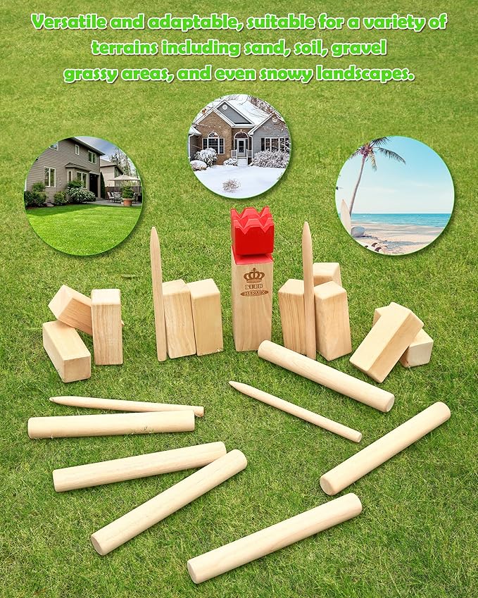Kubb Yard Game Set Viking Chess Garden Rubber Wood Outdoor Tossing Game with Canvas Carry Bag Viking Chess Set for Kids Adults