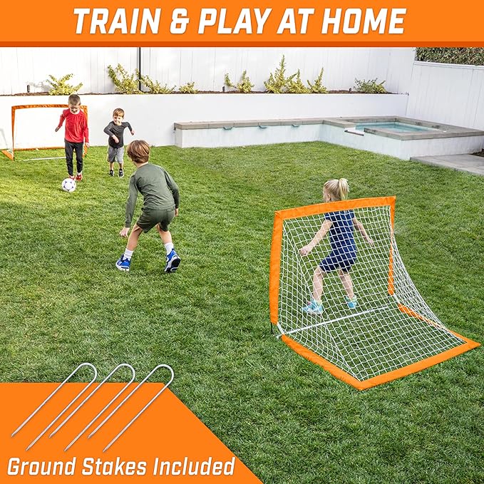 GoSports 4 x 3 ft Portable Soccer Goals for Kids - 13 Colors - Set of 2 Team Tone Pop Up Nets for Backyard