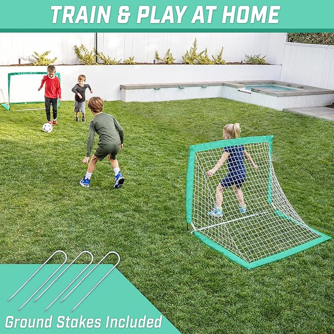 GoSports 4 x 3 ft Portable Soccer Goals for Kids - 13 Colors - Set of 2 Team Tone Pop Up Nets for Backyard