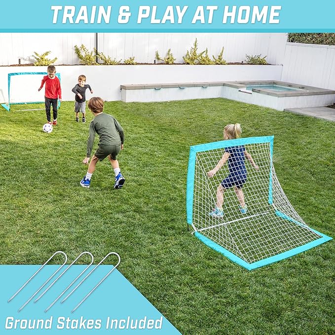 GoSports 4 x 3 ft Portable Soccer Goals for Kids - 13 Colors - Set of 2 Team Tone Pop Up Nets for Backyard